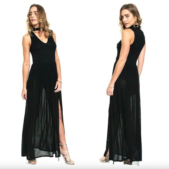 NWT Guess Black Cut Out Scarf Rosalina Sheer Pleated Sleeveless Maxi Dress - Picture 6 of 6